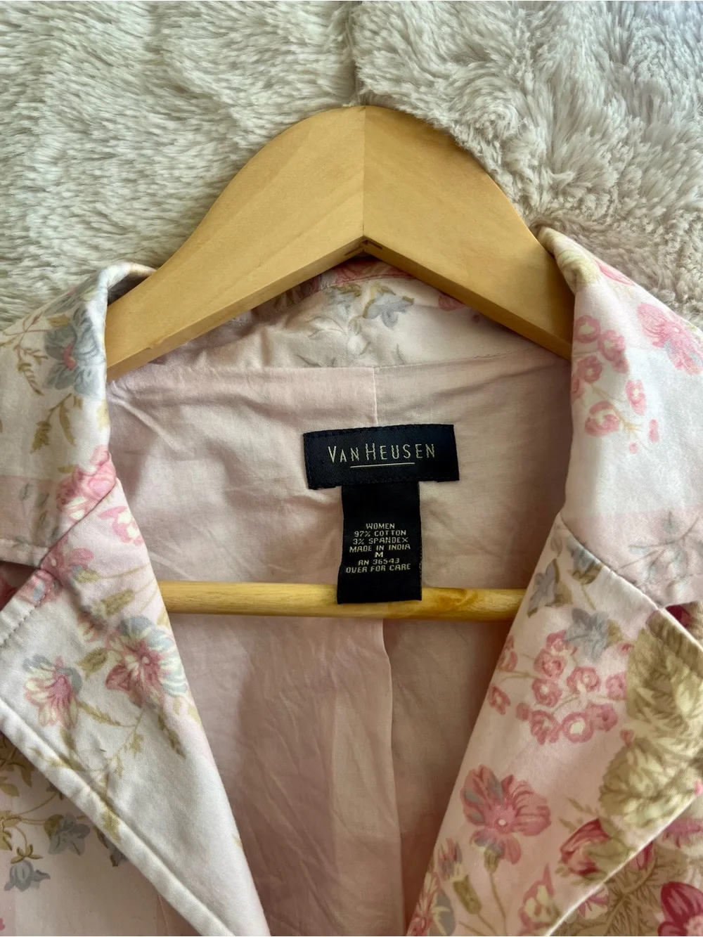 Vintage Van Heusen Pink Floral Cotton Blazer Jacket Medium Cottagecore
